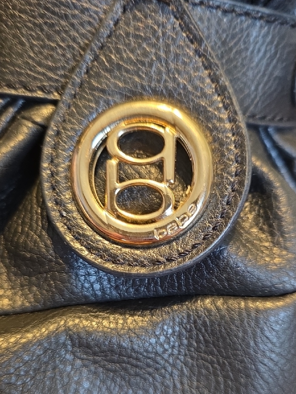 bebe Black Leather Shoulder Bag with Gold Chain Accents - Picture 5 of 16